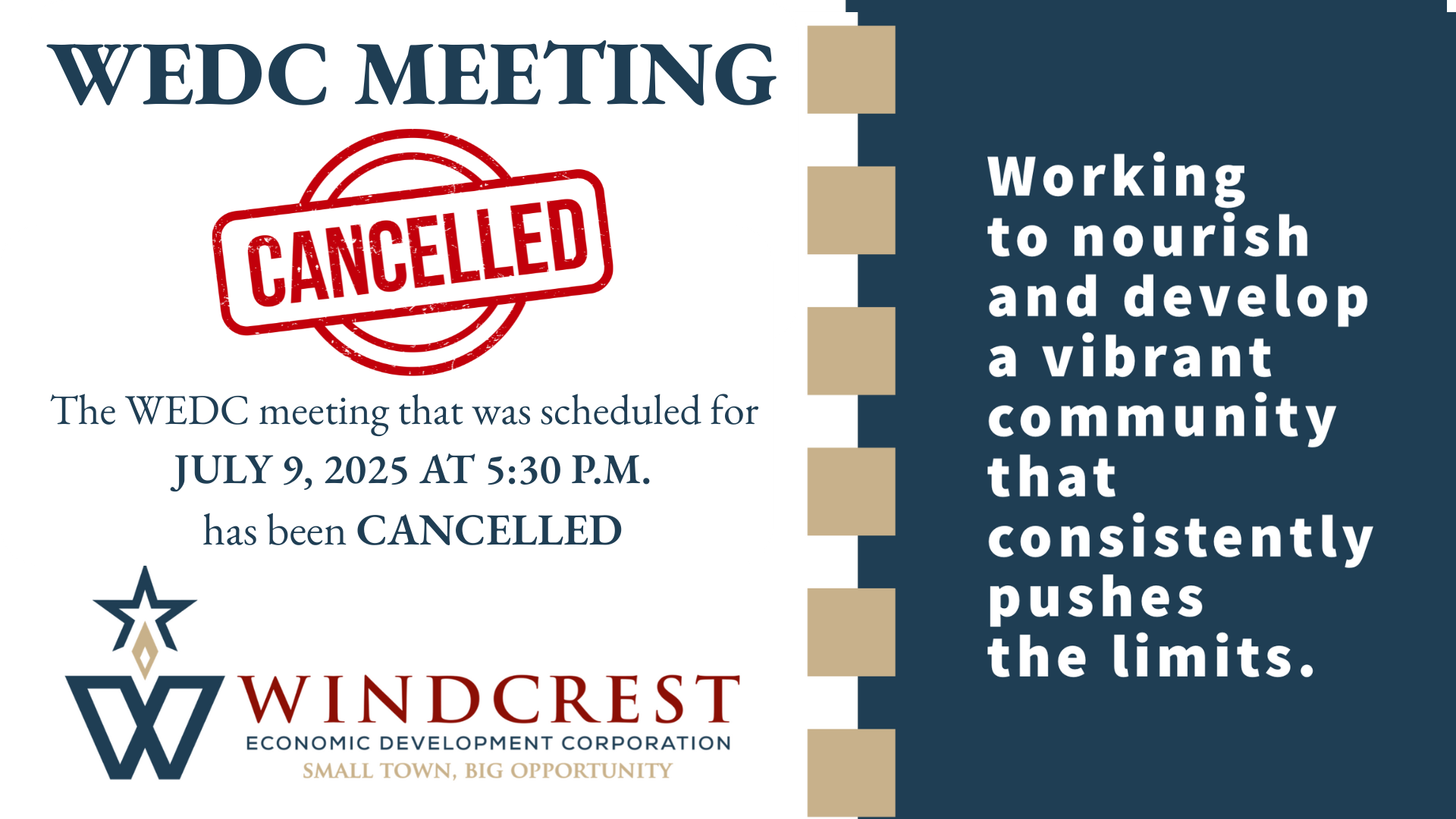 WEDC MEETING - CANCELLED 